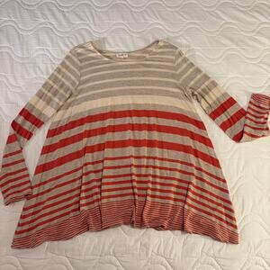 Anthropologie Puella Long Sleeve Striped Swing Tunic Top Womens Large